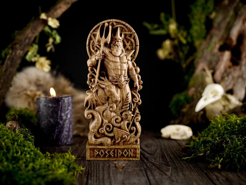 Handcrafted Wooden Poseidon Statue – God of the Sea, Symbol of Strength, Freedom and Adventure, GR0005