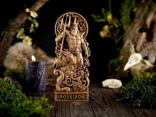 Handcrafted Wooden Poseidon Statue – God of the Sea, Symbol of Strength, Freedom and Adventure, GR0005