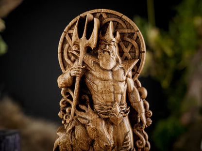 Handcrafted Wooden Poseidon Statue – God of the Sea, Symbol of Strength, Freedom and Adventure, GR0005