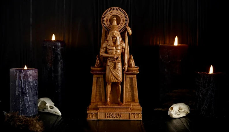 Handcrafted Wooden Horus Statue – God of the Sky, Symbol of Vision, Protection and Victory, EGT0003