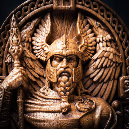 Personalized ODIN Wooden Statue – Custom Runes, Viking Gift & Nordic Decor
