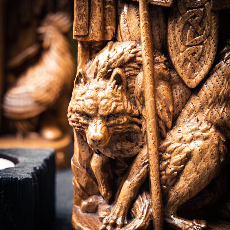 Allfather Odin Statue – Norse God of Wisdom & Magic - Wooden Figurine, VK0019
