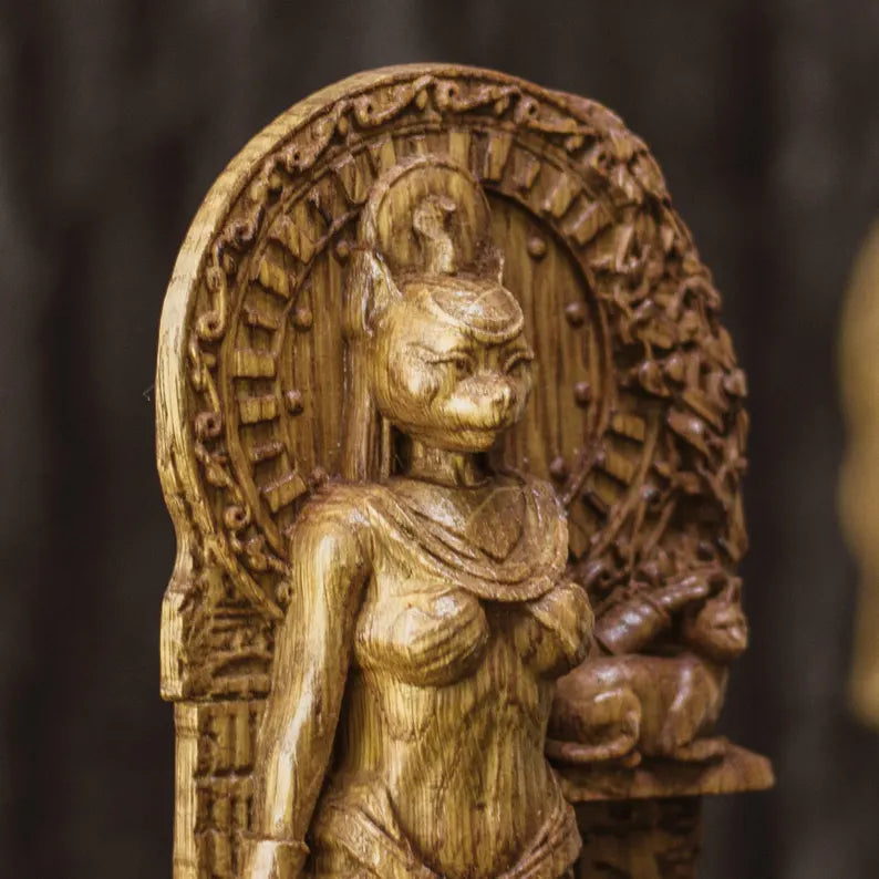 Handcrafted Wooden Bastet Statue – Egyptian Cat Goddess, Symbol of Protection and Grace, EGT0002