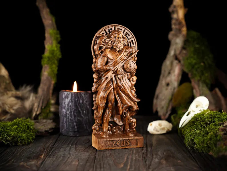 Handcrafted Wooden Zeus Statue – King of the Greek Gods, Symbol of Power, Wisdom and Leadership, GR0002