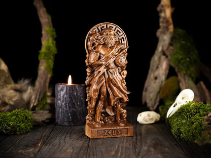 Handcrafted Wooden Zeus Statue – King of the Greek Gods, Symbol of Power, Wisdom and Leadership, GR0002