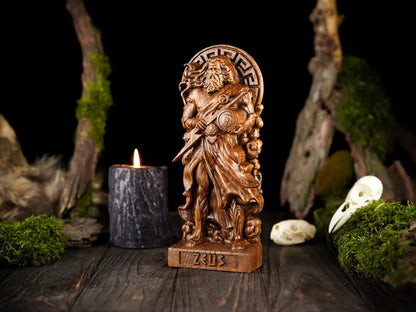 Handcrafted Wooden Zeus Statue – King of the Greek Gods, Symbol of Power, Wisdom and Leadership, GR0002