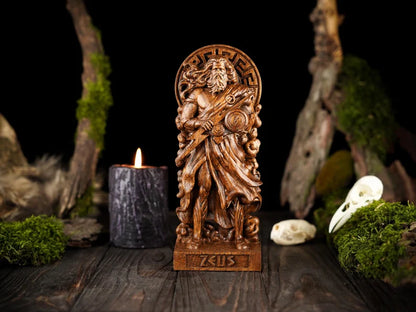 Handcrafted Wooden Zeus Statue – King of the Greek Gods, Symbol of Power, Wisdom and Leadership, GR0002