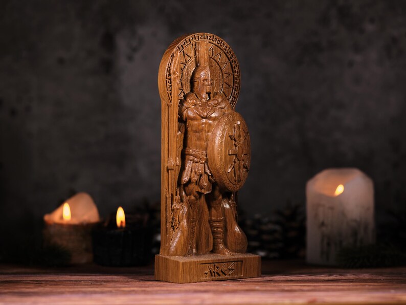Handcrafted Wooden Ares Statue – God of War, Symbol of Courage, Strength and Warrior Spirit, GR0011