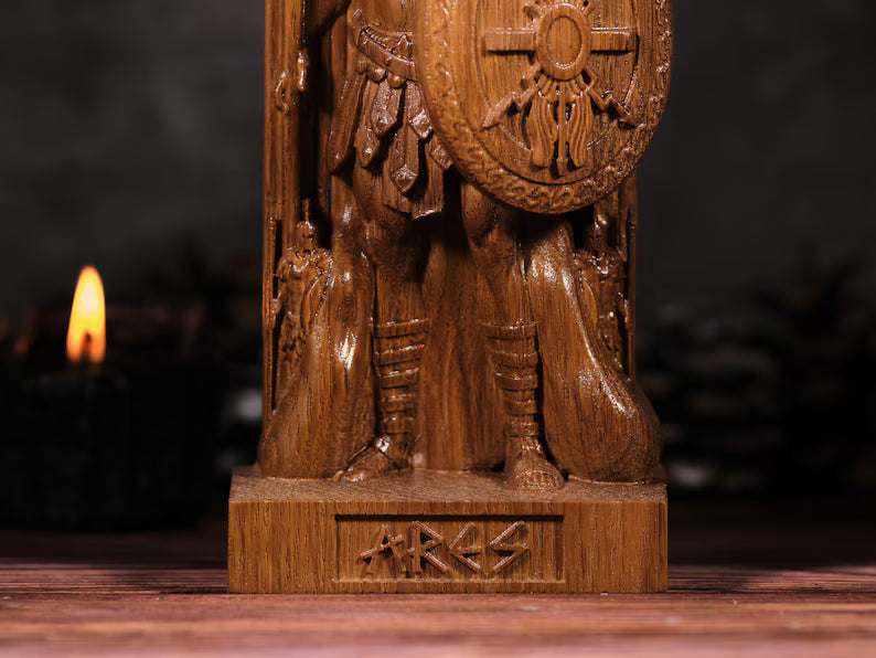Handcrafted Wooden Ares Statue – God of War, Symbol of Courage, Strength and Warrior Spirit, GR0011