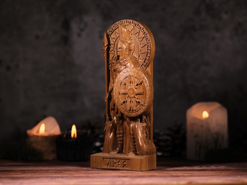 Handcrafted Wooden Ares Statue – God of War, Symbol of Courage, Strength and Warrior Spirit, GR0011