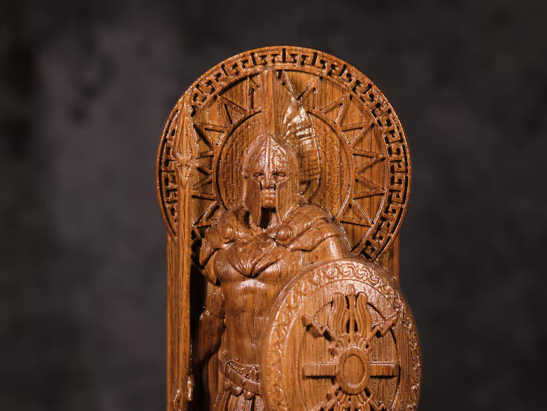 Handcrafted Wooden Ares Statue – God of War, Symbol of Courage, Strength and Warrior Spirit, GR0011
