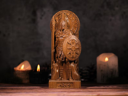 Handcrafted Wooden Ares Statue – God of War, Symbol of Courage, Strength and Warrior Spirit, GR0011