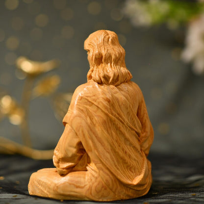 Sacred Heart of Jesus Christ Statue in contemplation Statue Holy Figurine Religious - Handcrafted Wooden Statue – Made to Order