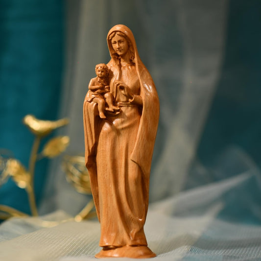 Virgin Mary and Baby Jesus - Handcrafted Wooden Statue – Made to Order