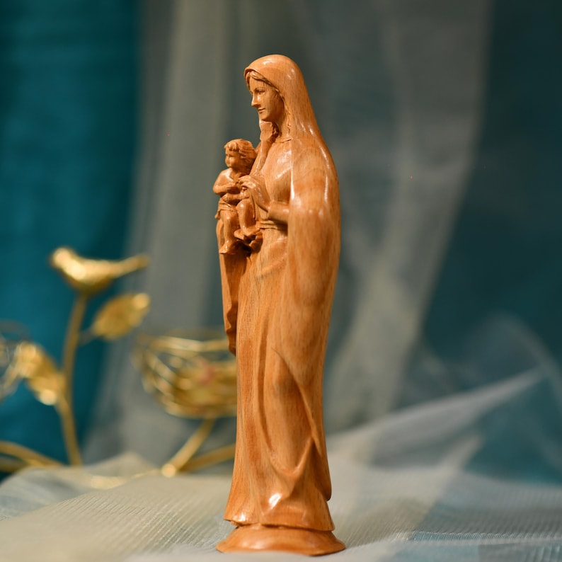 Virgin Mary and Baby Jesus - Handcrafted Wooden Statue – Made to Order