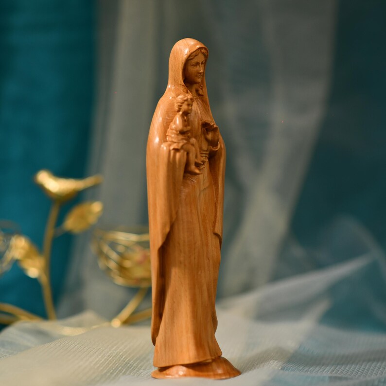 Virgin Mary and Baby Jesus - Handcrafted Wooden Statue – Made to Order