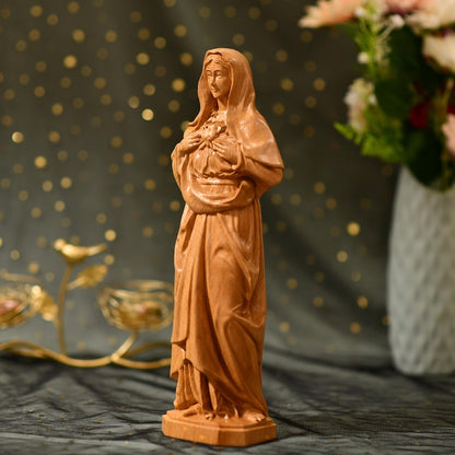 Statue of Immaculate Heart of Mary Orthodox Icon - Handcrafted Wooden Statue – Made to Order