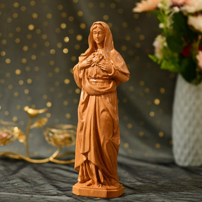 Statue of Immaculate Heart of Mary Orthodox Icon - Handcrafted Wooden Statue – Made to Order