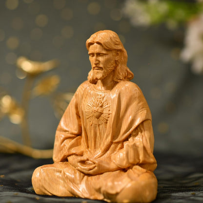 Sacred Heart of Jesus Christ Statue in contemplation Statue Holy Figurine Religious - Handcrafted Wooden Statue – Made to Order