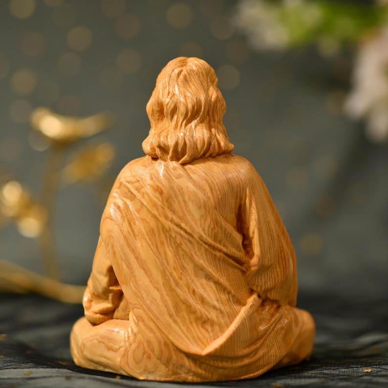 Sacred Heart of Jesus Christ Statue in contemplation Statue Holy Figurine Religious - Handcrafted Wooden Statue – Made to Order