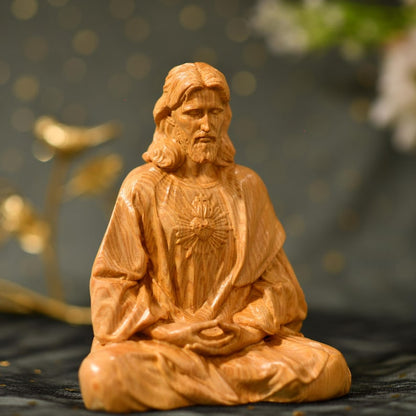 Sacred Heart of Jesus Christ Statue in contemplation Statue Holy Figurine Religious - Handcrafted Wooden Statue – Made to Order