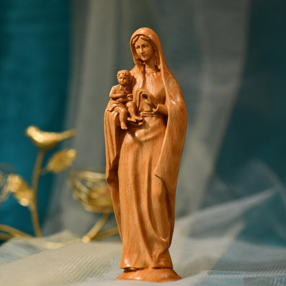 Virgin Mary and Baby Jesus - Handcrafted Wooden Statue – Made to Order