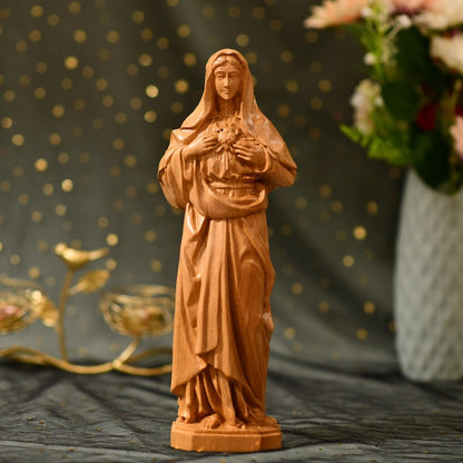 Statue of Immaculate Heart of Mary Orthodox Icon - Handcrafted Wooden Statue – Made to Order