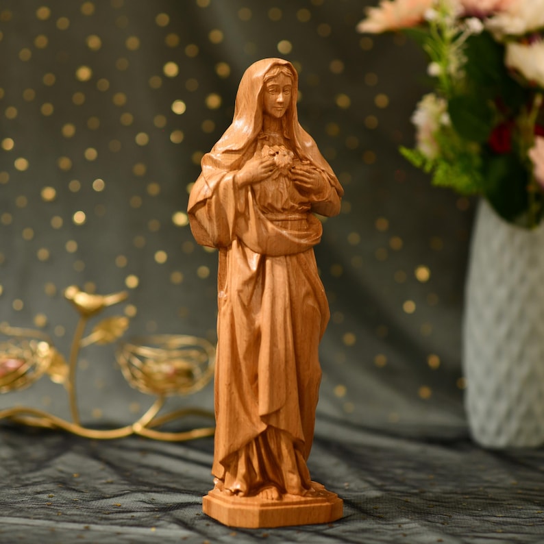 Statue of Immaculate Heart of Mary Orthodox Icon - Handcrafted Wooden Statue – Made to Order