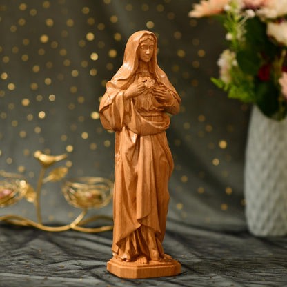 Statue of Immaculate Heart of Mary Orthodox Icon - Handcrafted Wooden Statue – Made to Order