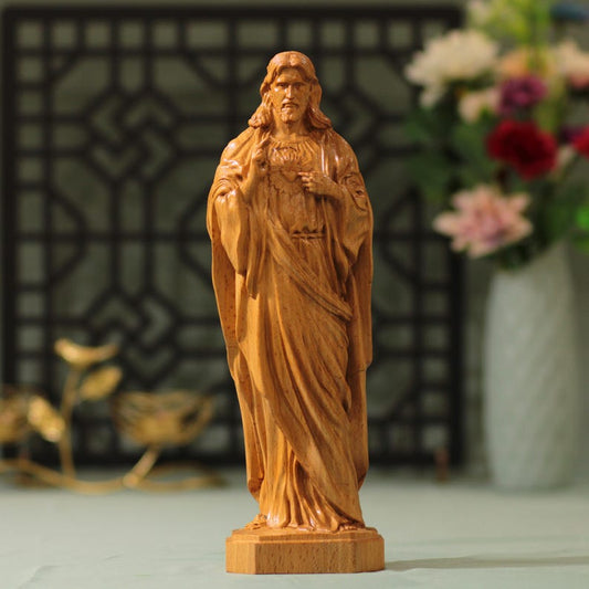 Sacred Heart of Jesus Wooden Statue - Handcrafted Wooden Statue