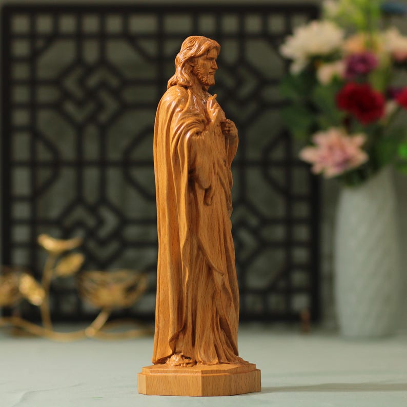 Sacred Heart of Jesus Wooden Statue - Handcrafted Wooden Statue