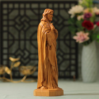 Sacred Heart of Jesus Wooden Statue - Handcrafted Wooden Statue