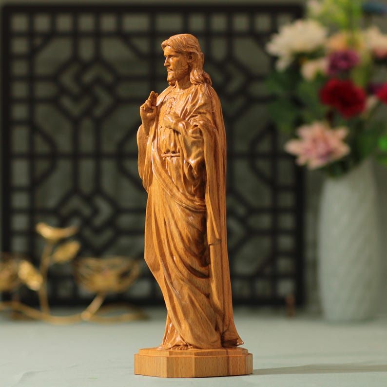 Sacred Heart of Jesus Wooden Statue - Handcrafted Wooden Statue
