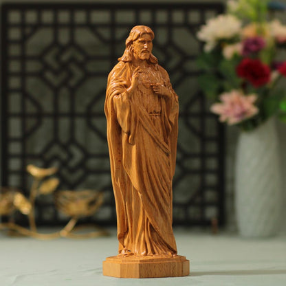 Sacred Heart of Jesus Wooden Statue - Handcrafted Wooden Statue