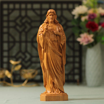 Sacred Heart of Jesus Wooden Statue - Handcrafted Wooden Statue