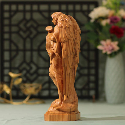 Archangel Gabriel Saint Statue Wooden - Handcrafted Wooden Statue