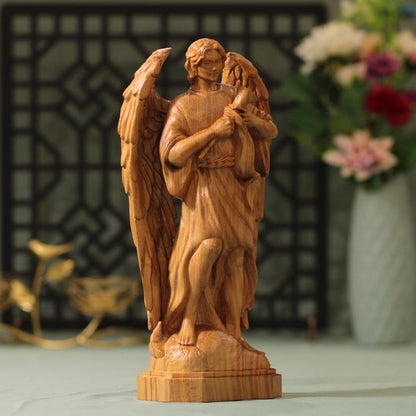 Archangel Gabriel Saint Statue Wooden - Handcrafted Wooden Statue