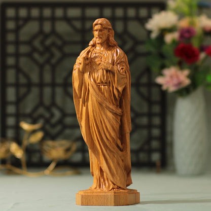 Sacred Heart of Jesus Wooden Statue - Handcrafted Wooden Statue