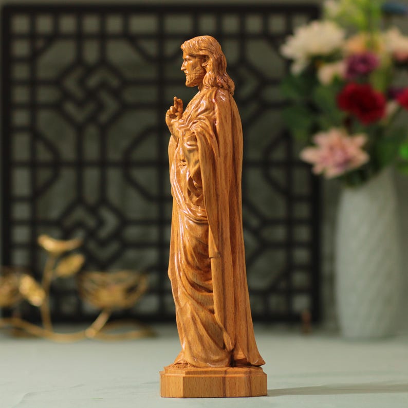Sacred Heart of Jesus Wooden Statue - Handcrafted Wooden Statue