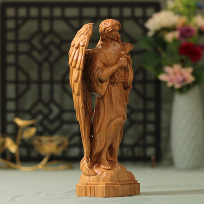 Archangel Gabriel Saint Statue Wooden - Handcrafted Wooden Statue