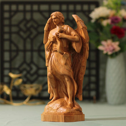 Archangel Gabriel Saint Statue Wooden - Handcrafted Wooden Statue