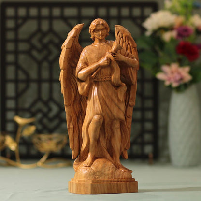 Archangel Gabriel Saint Statue Wooden - Handcrafted Wooden Statue