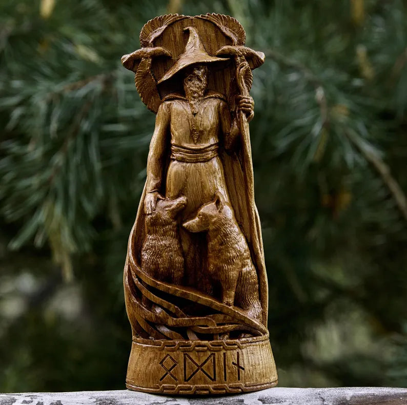 Allfather Odin Statue – Norse God of Wisdom & Magic - Wooden Figurine, VK0052