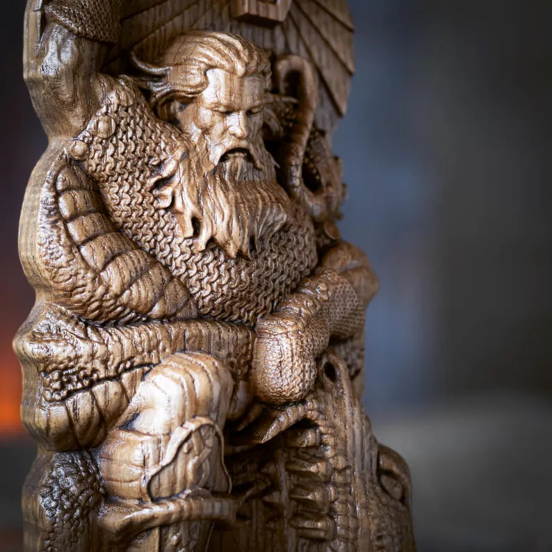 Hand-Carved Thor Wooden Statue – Viking Decor and Gift for Norse Mythology Enthusiasts, VK0004