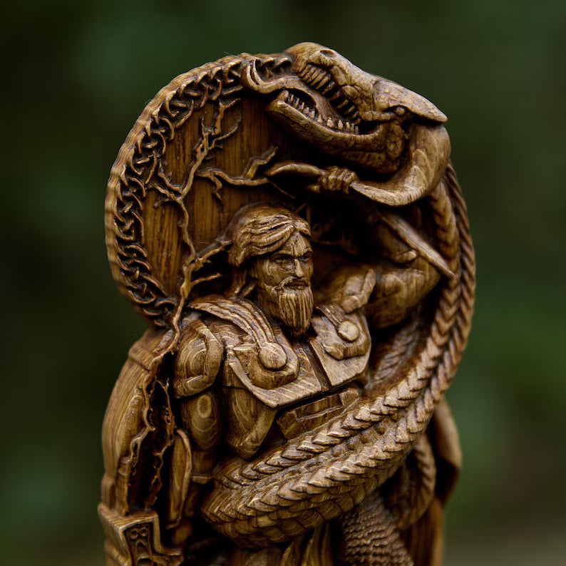Thor vs Jörmungandr Statue - Viking Decor and Gift for Norse Mythology Enthusiasts, VK0006