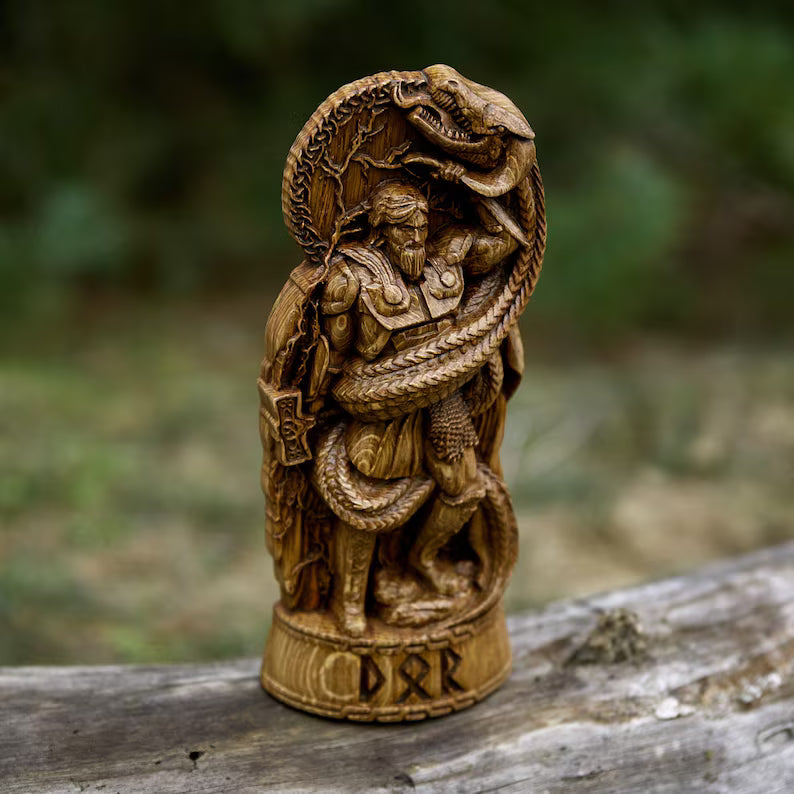 Thor vs Jörmungandr Statue - Viking Decor and Gift for Norse Mythology Enthusiasts, VK0006
