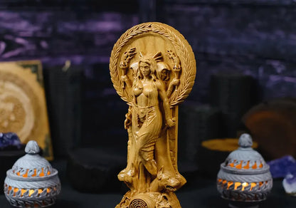 Handcrafted Wooden Hecate Statue – Goddess of Magic, Intuition and Transformation, GR0015