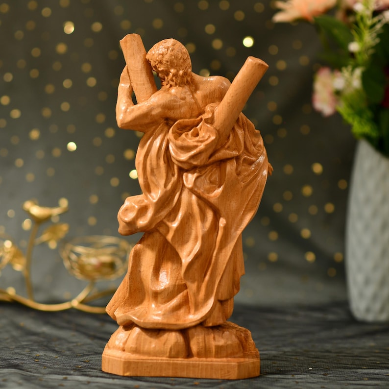 Saint Andrew Wooden Statue - Handcrafted Wooden Statue – Made to Order