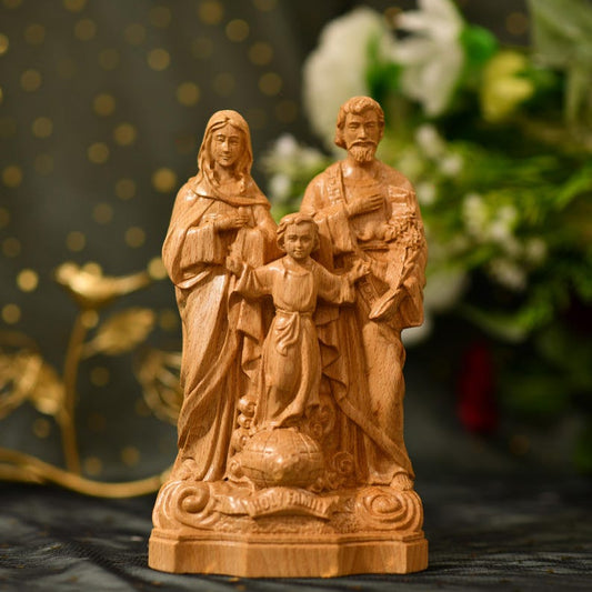 Holy Family Jesus - Virgin Mary - St Joseph Christian Sculpture Christian - Handcrafted Wooden Statue