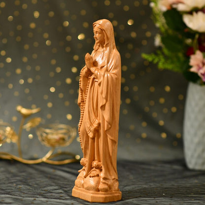Hand Carved Our Lady of Lourdes Statue - Handcrafted Wooden Statue